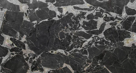 Textura do mármore Grigio Michelangelo em cinza escuro com veios brancos marcantes.
